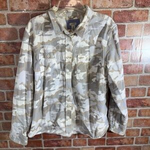 LL Bean Womens neutral Camo Shacket BBC Jacket Shirt Size XL .
